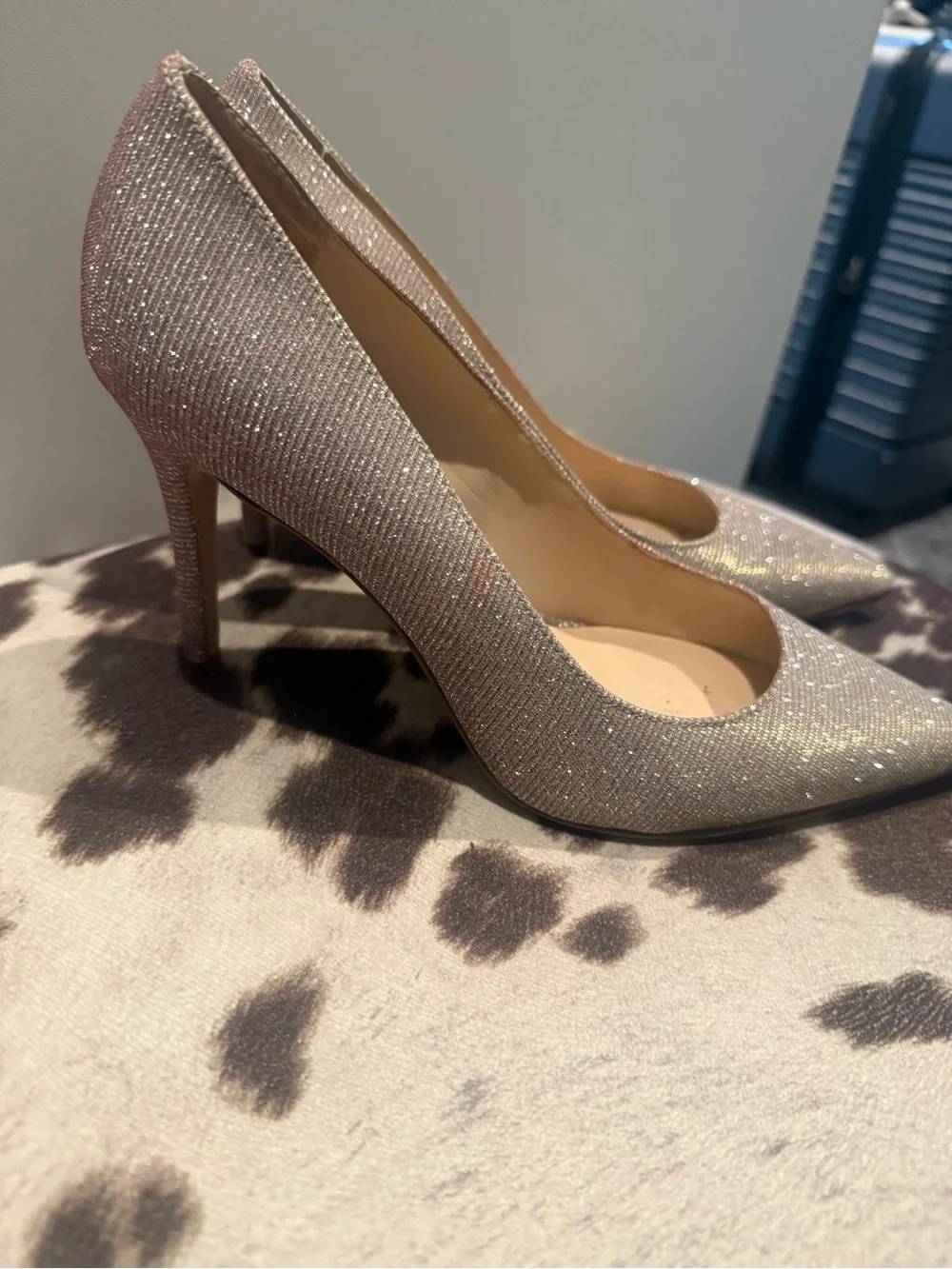 kate spade Glitter Pointed-Toe Pumps in Rose Gold Sparkle